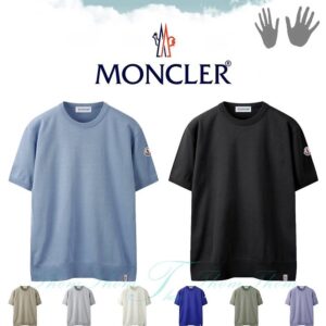 [몽클] 린넨 라운드 반팔 니트 스카이 블랙 베이지 그레이 아이보리 블루 카키 퍼플 린넨 + 면