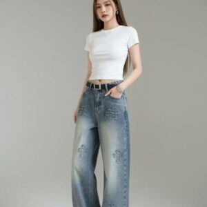 [크롬하츠] 크로스 패치 와이드핏 워싱 데님팬츠