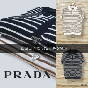 [프라다] 스트라이프 카라티 Knitwear Black M L XL 2XL White M L XL 2XL