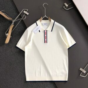 [톰브라운] 삼선 배색 넥카라 니트티셔츠 Color 크림화이트.블랙 Size 블랙 100. 105. 크림화이트 95. 100. 105. 110