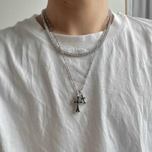 [크롬하츠] 타이니 & 베이비 팻 블랙 세팅 네크리스 체인 길이: [55cm] 풀*스+1.0