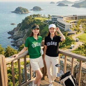 [지포어] 여성 카라 펀칭니트 그린. 블랙 S.M.L.XL