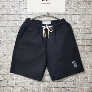 [아미] 블랙패치 린넨 하프팬츠