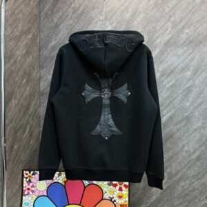 [크롬하츠] 홀스슈 레더 크로스 집업 후드 자켓 color: 블랙