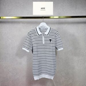 [아미] A 스트라이프 반지퍼 카라 니트 하프 FABRIC(소재) : 드라이핏 쿨론(아크릴+울)