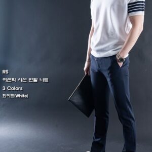 [톰브라운] "어센틱 사선 반팔 니트" 모델: 177cm/65kg "2(L-95~100)Size" 착용