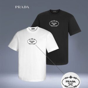 [프라다] 핸들 로*자수 라운드 오버핏 티셔츠 컬러 : 화이트. 블랙