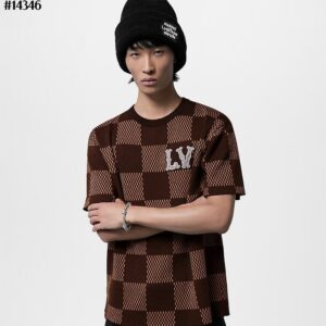 [루이비통] 남성 크리스탈 LV 다미에 쇼트 슬리브드 코튼 티셔츠