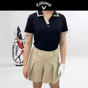[캘러웨이] 라인배색 브이넥 반팔 FABRIC(소재):폴리/스판 COLOR(색상) :블랙,화이트,베이지 SIZE(사이즈) : S(55),M(66),L(77) 블랙L만 일시