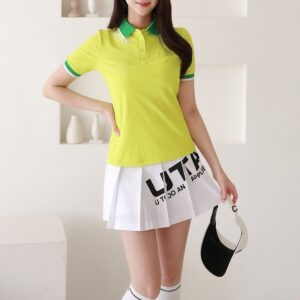 [지포어] 니트 카라 PK 티셔츠 · COLOR 연그린 · SIZE INFO / 가슴둘레 / 어깨너비 / 소매길이