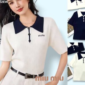 [미우미우] 배색 카라 WHITE NAVY