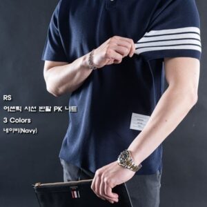 [톰브라운] "어센틱 사선 반팔 PK 니트" 모델: 177cm/65kg "2(L-95~100)Size" 착용