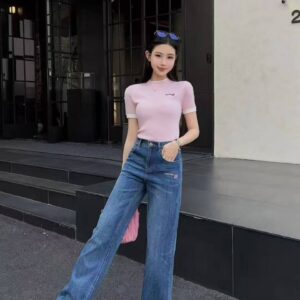 [미우미우] 여성 자수로* 스판데님진 Color 중청 Size 26(55). 27(66). 28(77)