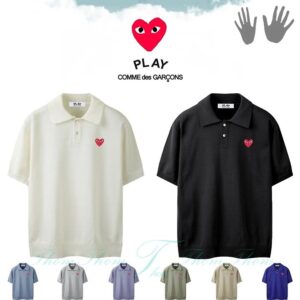 [꼼데] 린넨 카라 반팔 니트 아이보리 블랙 스카이 그레이 퍼플 카키 베이지 블루 린넨 + 면