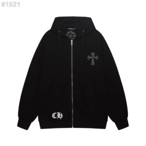 [크롬하츠] 대거 포인트 레더 크로스 후드 집업 자켓 color: 블랙