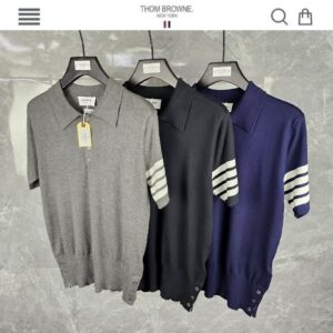 [톰브라운] 수입 T/B 사선완장 카라 반팔니트