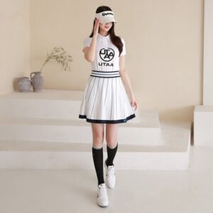 [어뉴] 프레피 니트 플레어 스커트 · COLOR 화이트 · SIZE INFO / 허리둘레 / 밑단둘레