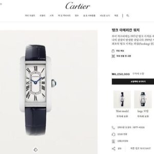 [까르띠에] 탱크 아메리칸 워치 스몰 무브먼트 : 쿼츠 구성 : 본품 + 풀*스(쇼핑백 포함) - 스테인리스 스틸 - 사파이어 글라스 - 스틸 아르디옹 버클 - 프레스 블루 앨리게이터 가죽 스트랩