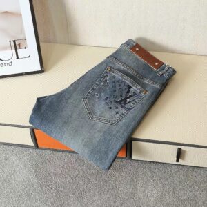 [루이비통] 모노그램자수로* 브라운패치 스판 데님진 Color 중청 Size 30. 32. 34. 36. 38