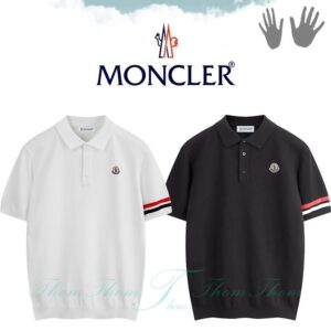 [몽클] 디테 메쉬 카라 반팔 니트 아이보리 블랙 비스코스