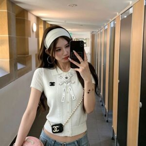[샤넬] CL 33068 카멜리아 리본 로* 니트 가디건