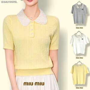 [미우미우] 셀러 카라 반팔 WHITE GREY YELLOW 총장