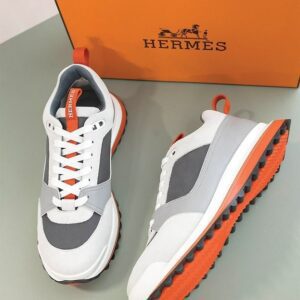 [에르메스] H. 리더 스니커즈 트윌 카프스킨 스웨이드 고트스킨 & 멀티꼴로르 그리 쿼츠 42 (265~270) 입고중 본품, 영수증, 풀*스