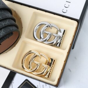 [구찌] 투버클 컷팅 GG블랙패턴 벨트 (버클 : 6.0 x 5.0cm)