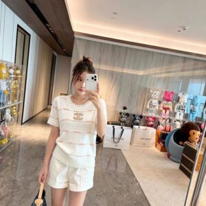 [샤넬] CL 33024 스트라이프 아일렛 가터 니트 반팔