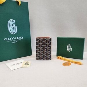 [고야드] 생피에르 카드 홀더 & 반지갑 6102 11 cm x 7.5 cm 고야딘 캔버스 & 보젤 카프 스킨 레더 옐로 니에브르 고트 스킨 라이닝 6개의 카드 포켓, 지폐 포켓, 2개의 패치 포켓