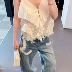 [샤넬] CL 33056 CC 로* 자수 와이드 데님
