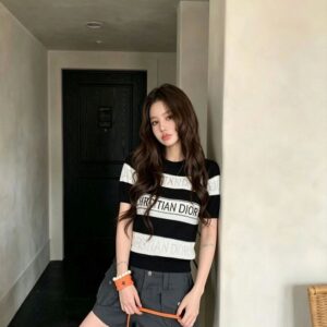 [디올] DI 33025 블록 스트라이프 로* 니트 반팔