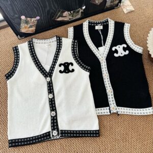 [셀린느] 트리옹프 브이넥 니트 베스트 - 수입 Color 화이트 Size M , L 미세오차 +,-1~3cm 가슴둘레,기장
