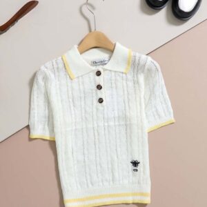 [디올] 여성 자수 포인트 배색 반팔 카라 니트 ㆍcolor ㅡ 화이트 ㆍsize ㅡ Free~