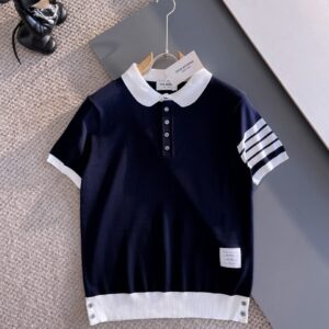 [톰브라운] 사선 배색 폴로 니트 color: 네이비