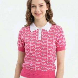 [어뉴] PATTERN SHORT SLEEVE SWEATER ㆍ 컬러 ㅡ 핑크 ㆍ 사이즈 ㅡ 55. 66. 77